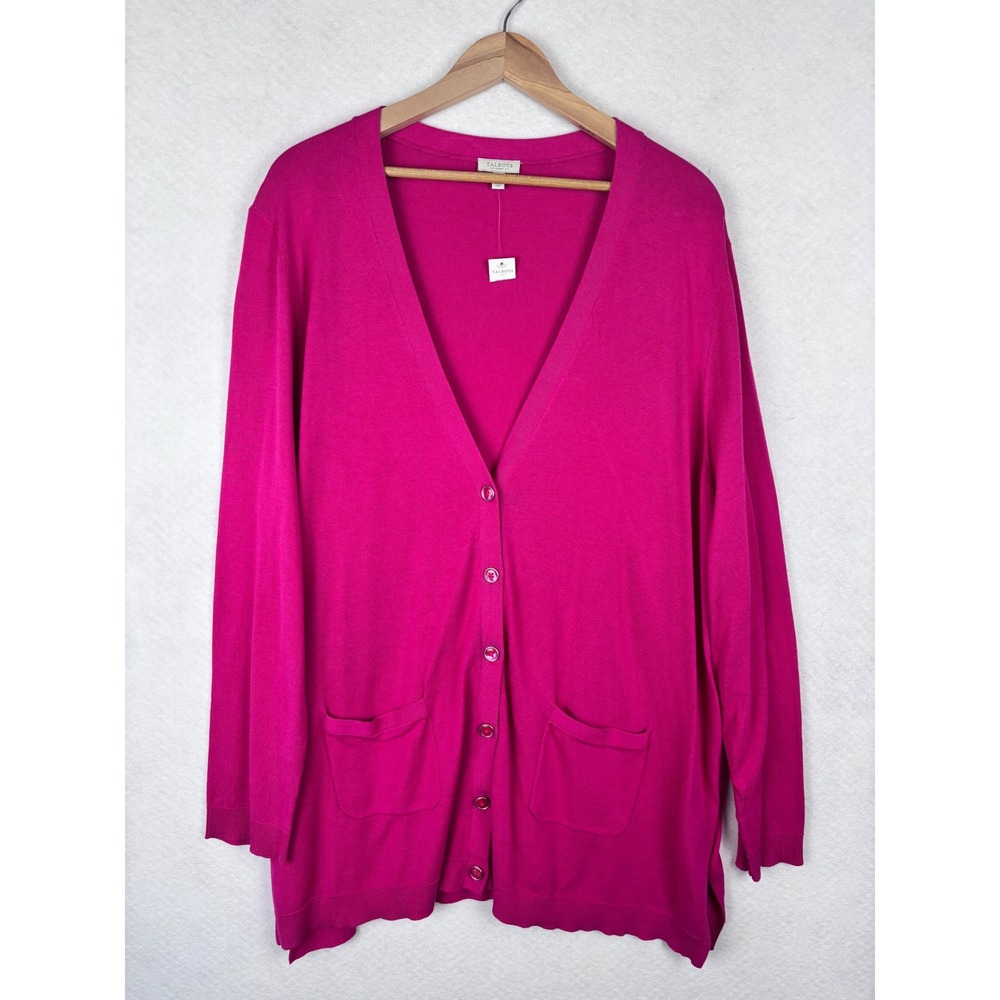 NWT Talbots Women's 2X Fuchsia Pink Button Cardigan Sweater Business Casual
